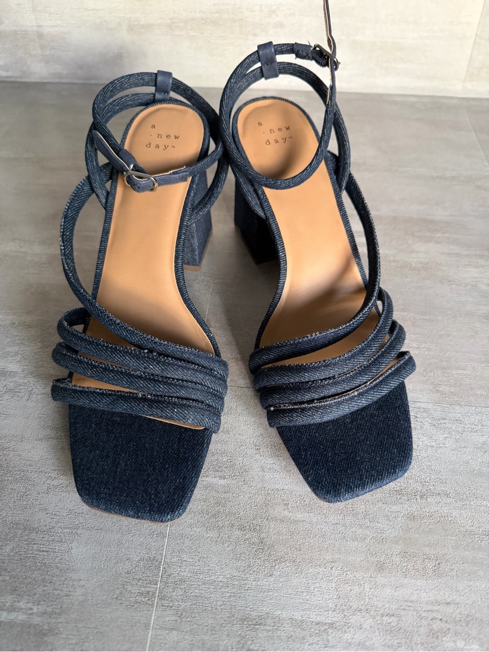 a new day Dark Blue Denim Strappy Block Heel Sandals